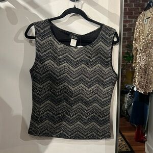 Slinky sparkle holiday scoop neck tank top with chevron print Metallic